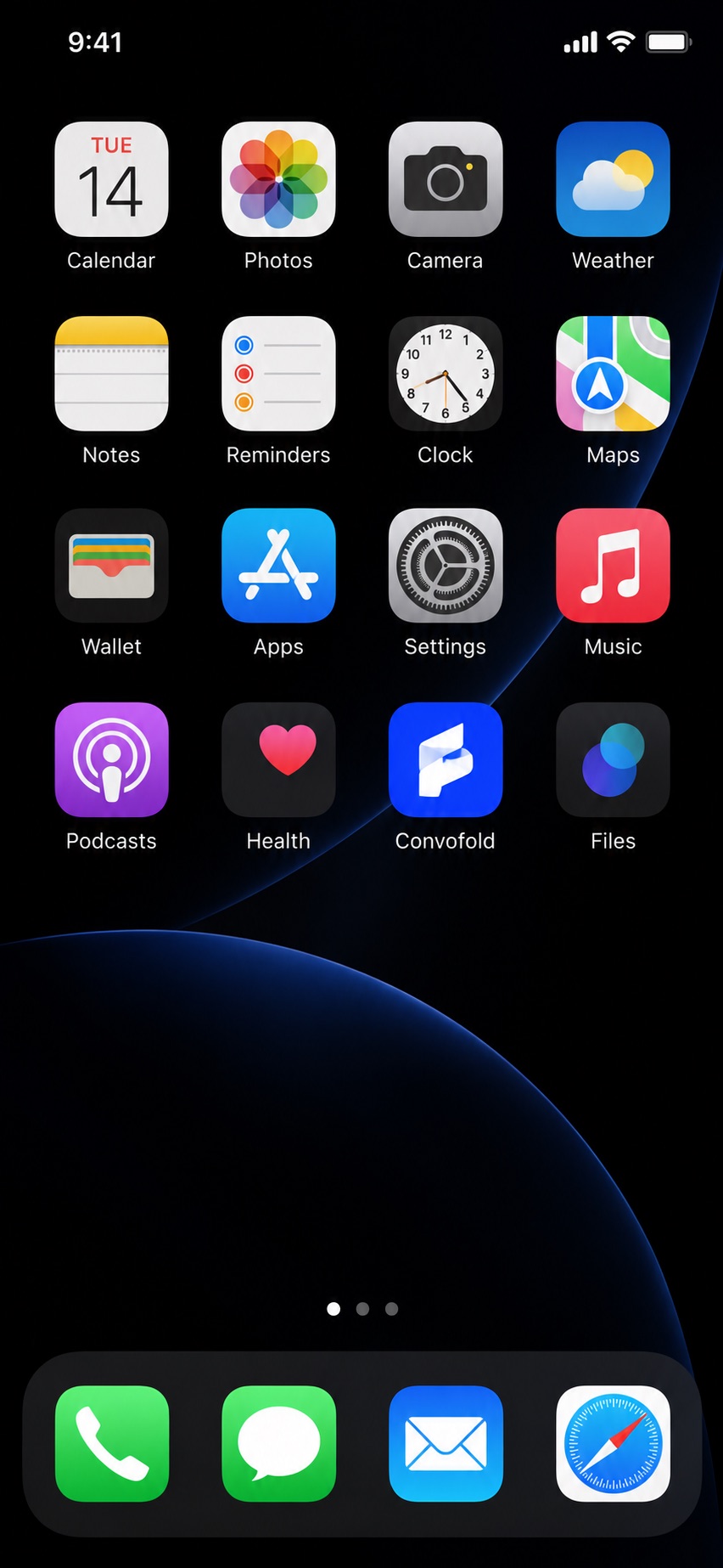 An iPhone home screen with the Convofold app