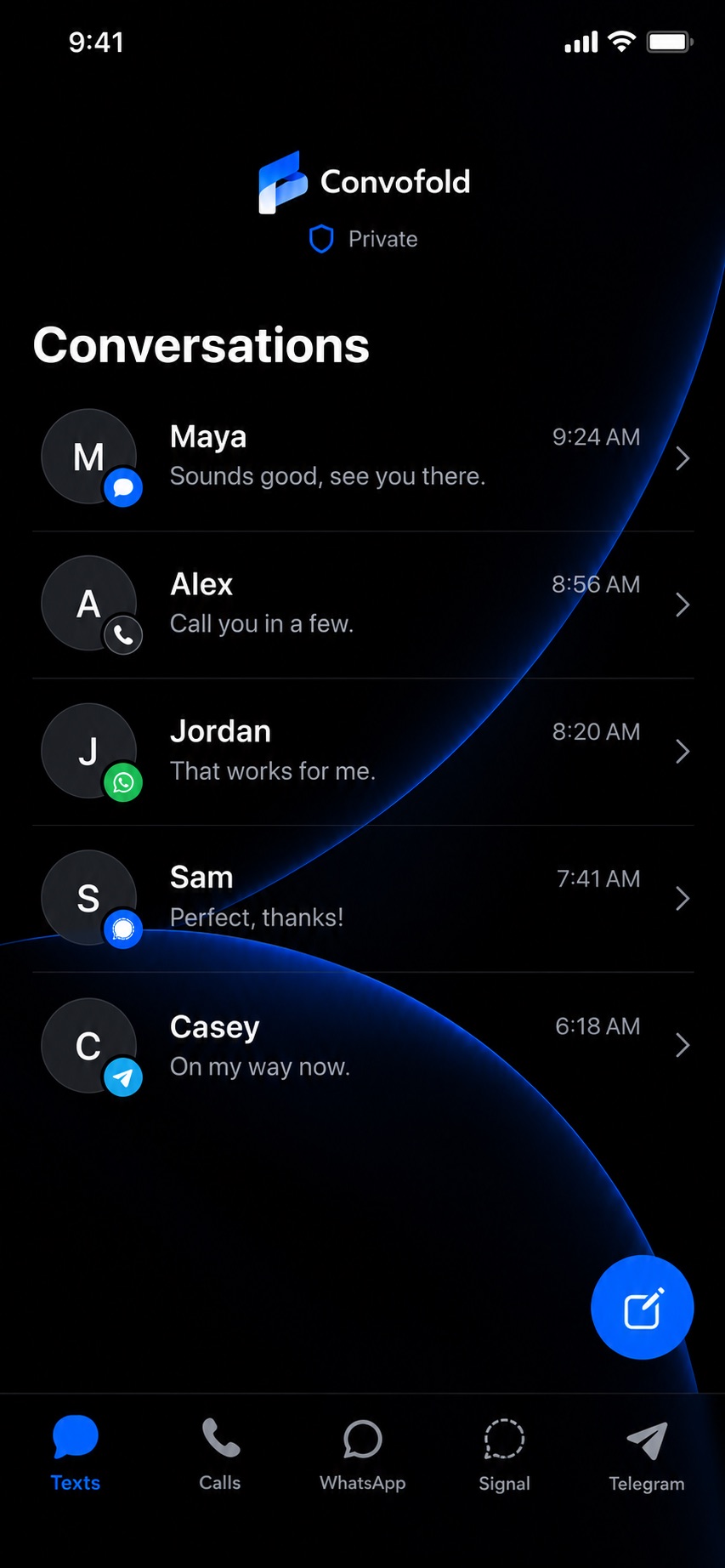 A unified private conversations inbox
