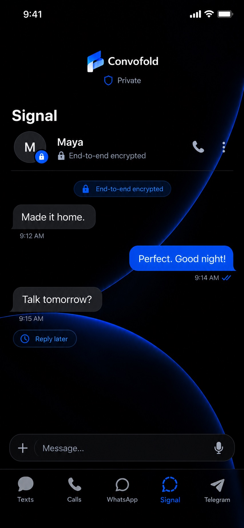 An end-to-end encrypted Signal conversation