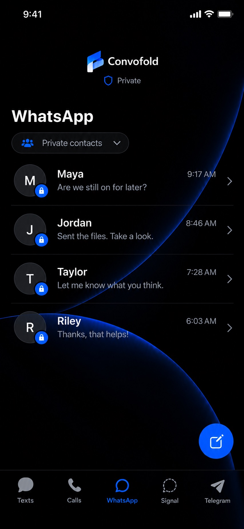 Private WhatsApp contacts inside Convofold